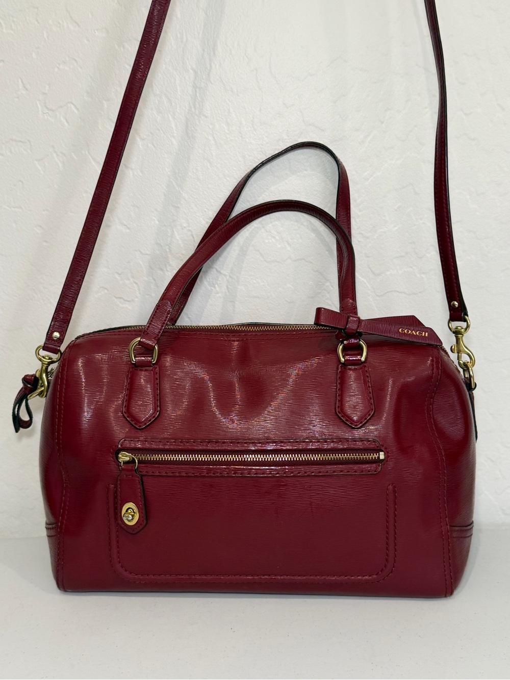 Coach Poppy Textured Patent Leather East/West Doctor Satchel